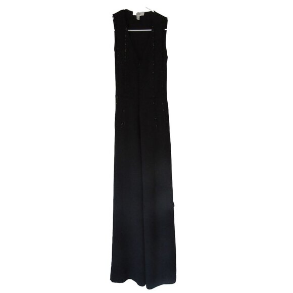 Badgley Mischka Black Wide Legged Beaded Jumpsuit w Tie Back & Zip in Size 6 - Picture 1 of 7